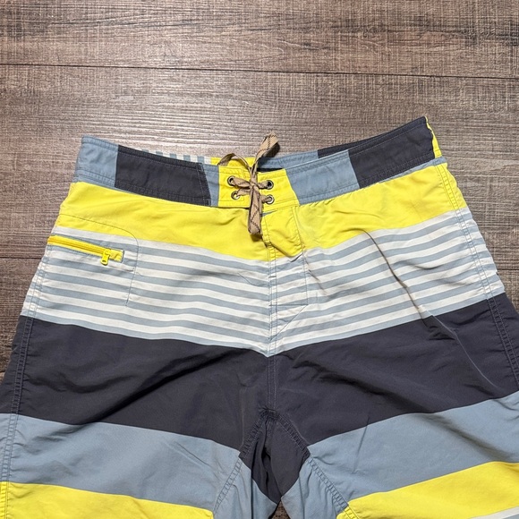 Patagonia Men's Swim Shorts - Yellow, Blue, Gray Stripes - Picture 4 of 10